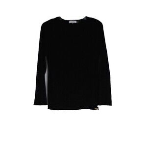 Calvin Klein Sweater Sz L Ribbed Knit Long Sleeve Pullover Black White Trim